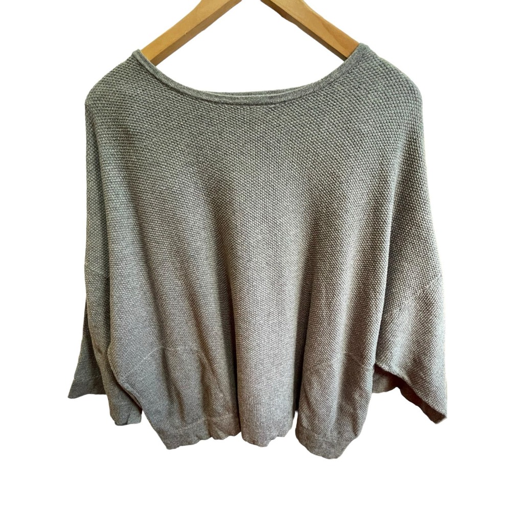 J. Jill Pure Jill 2X Relaxed Grey Waffle Knit Scoop Neck 3/4 Sleeve Tunic Top